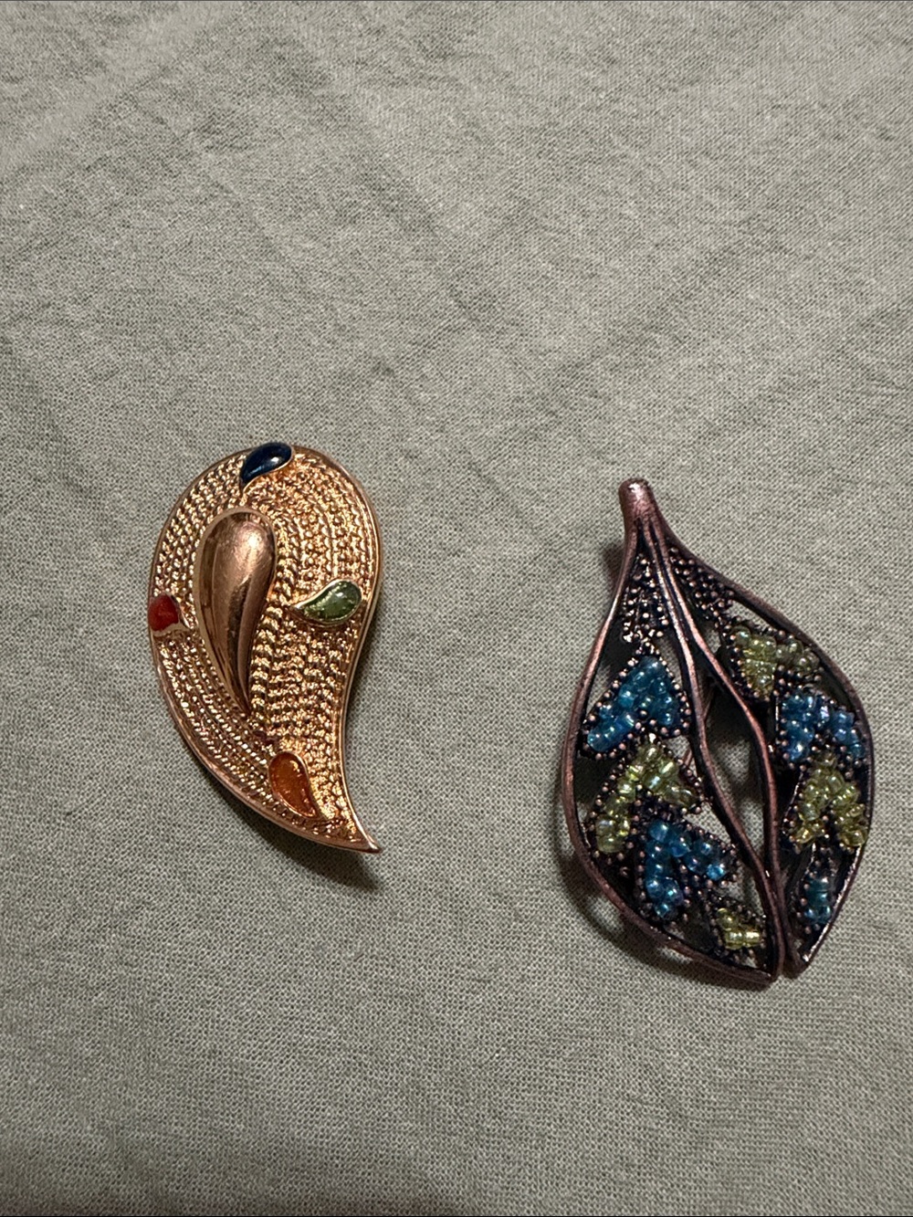 Gold Tone Paisley Brooch with Multicolor Accents